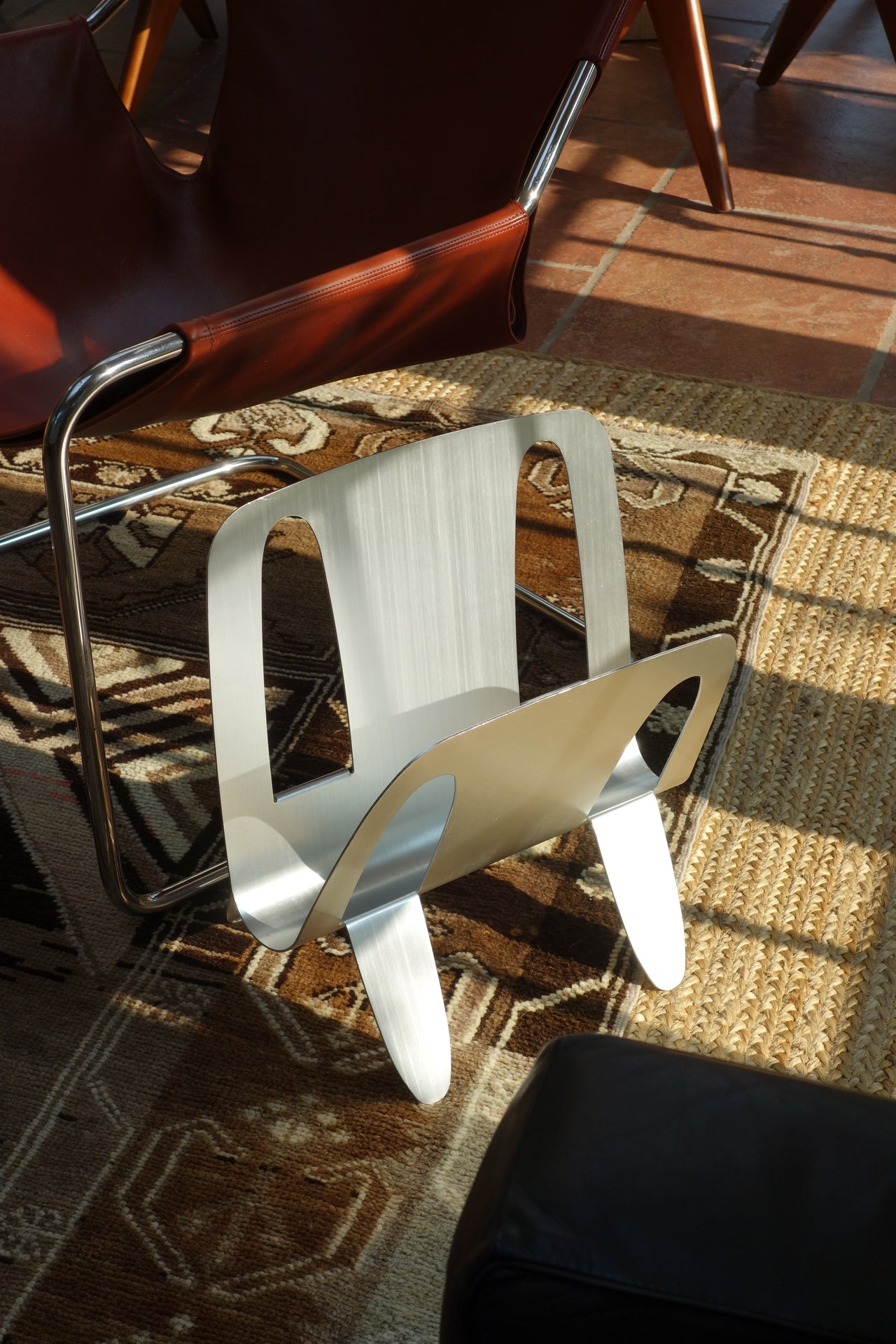 Brushed Aluminum Magazine Rack by William Harvey