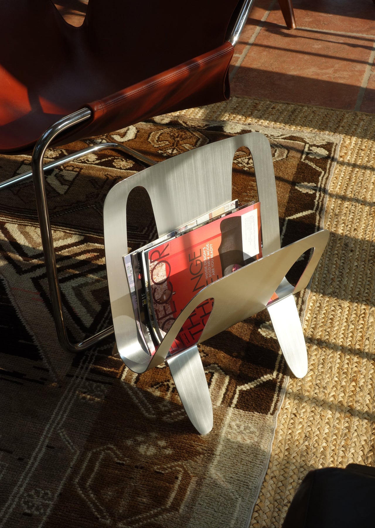 Brushed Aluminum Magazine Rack by William Harvey
