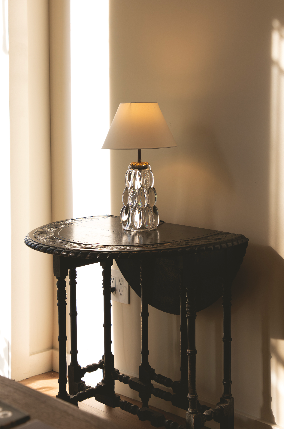 French Molded Glass with Brass Collar Table Lamp, c. 1930s