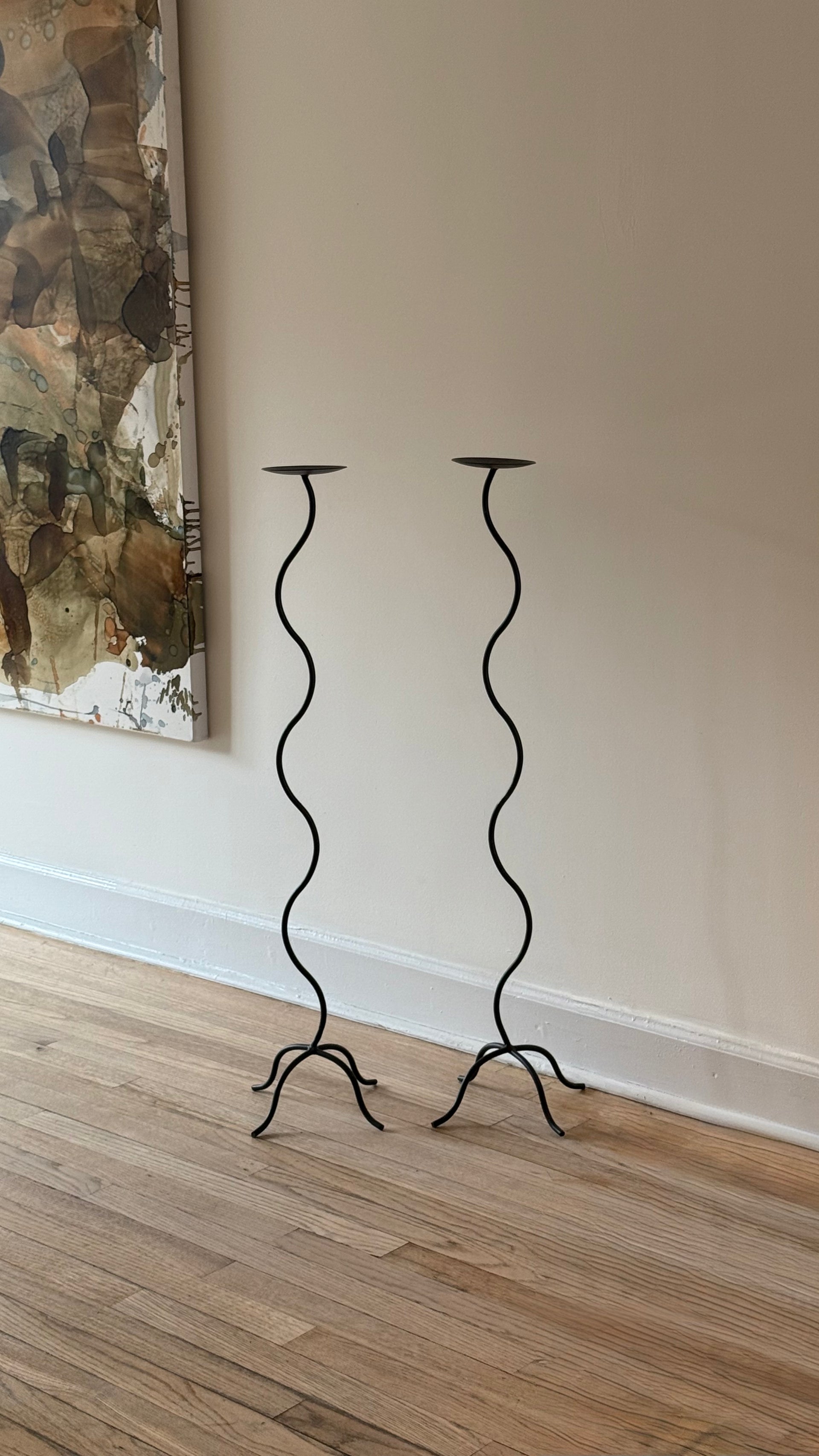 Postmodern Wrought Iron Floor Candleholders