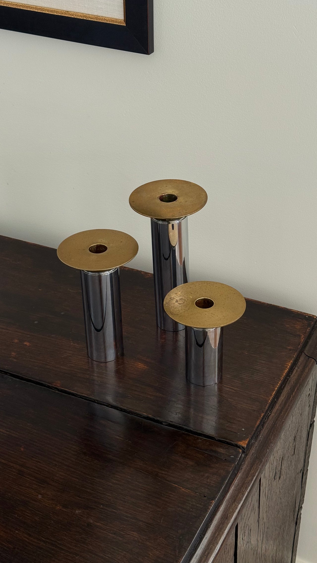 Danish Brass & Chrome Candle Holder Set by Ørskov