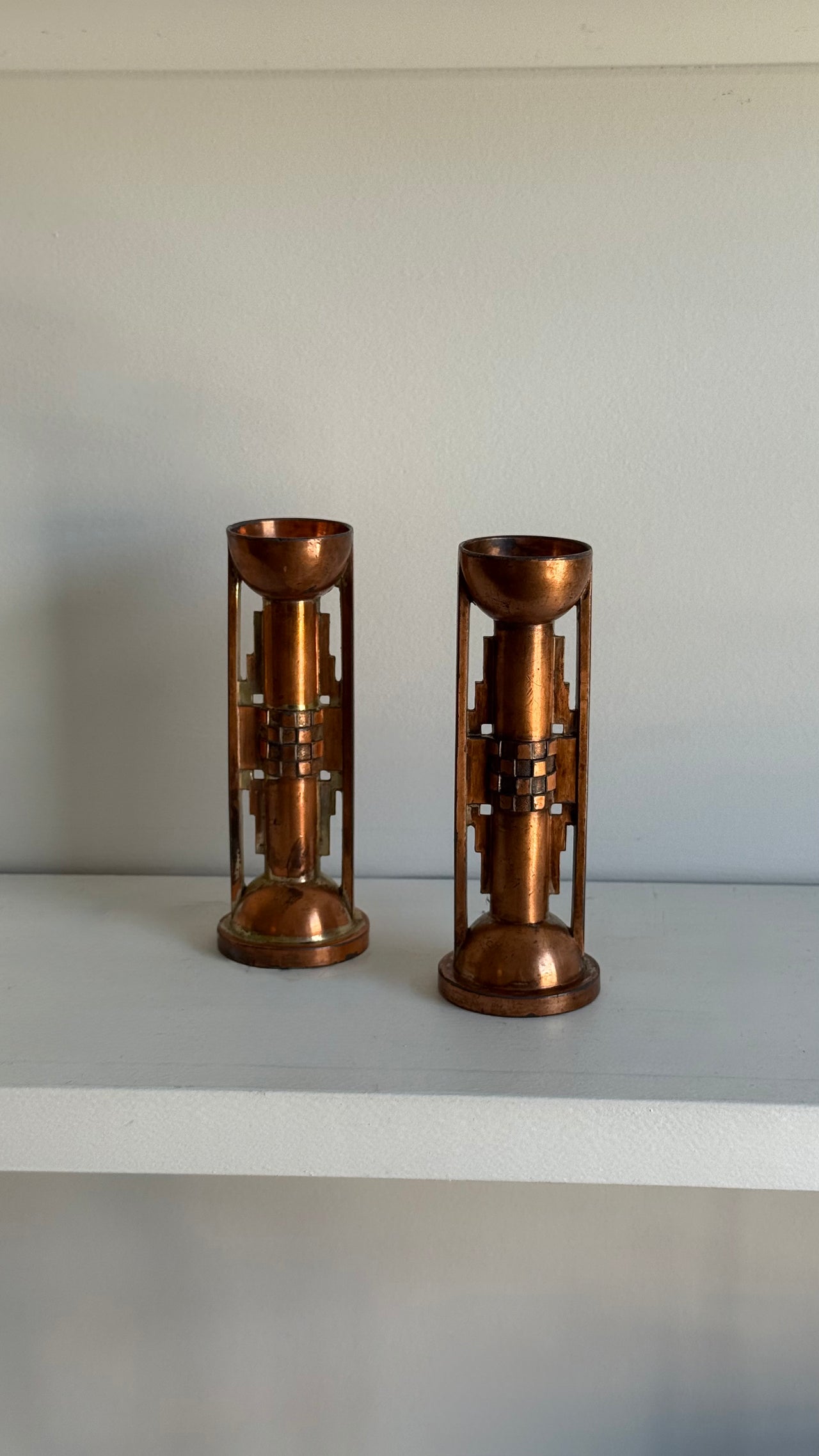 Art Deco Copper Candle Holders