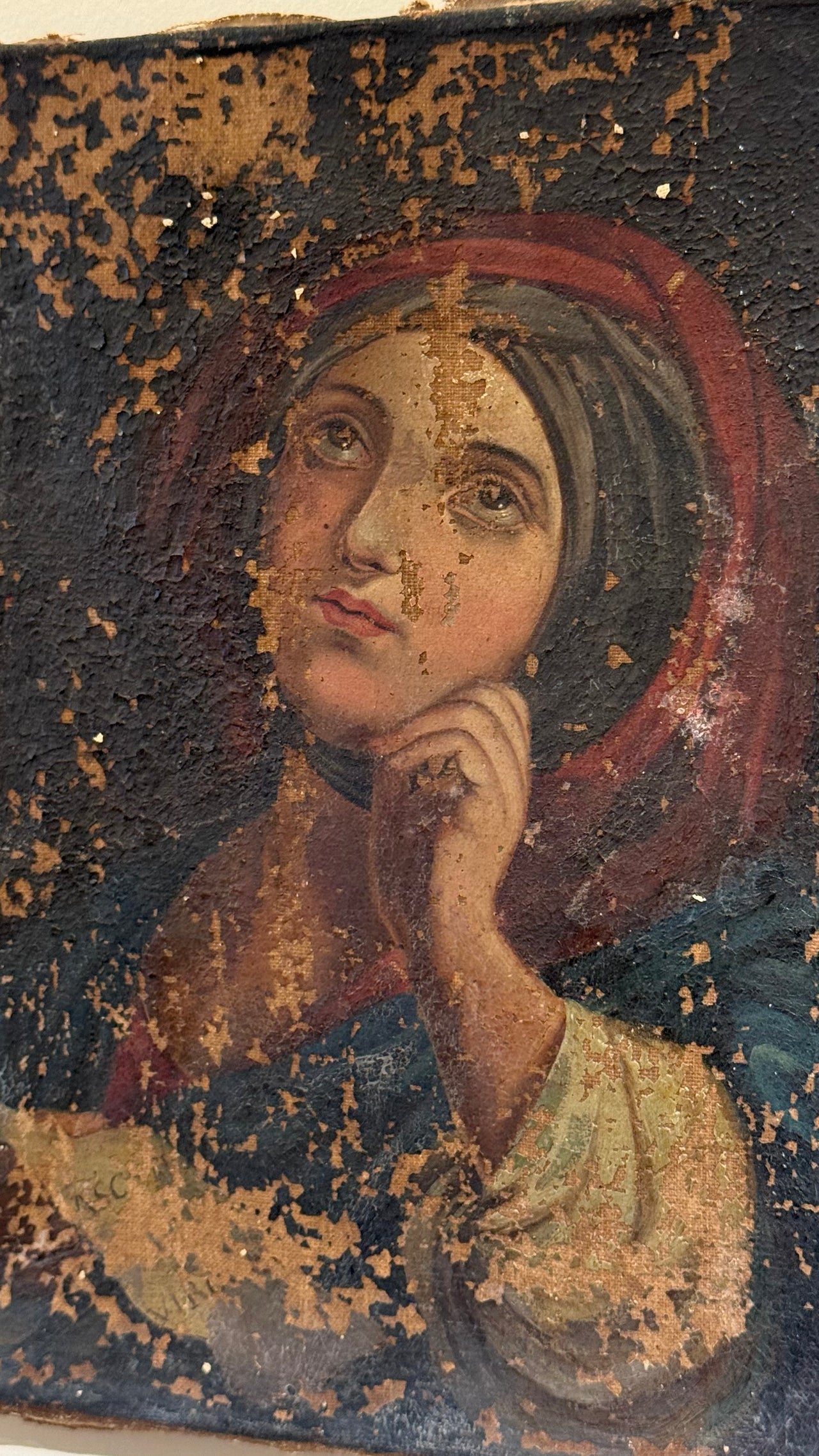 Virgin Madonna Oil Painting Portrait, c. 19th Century