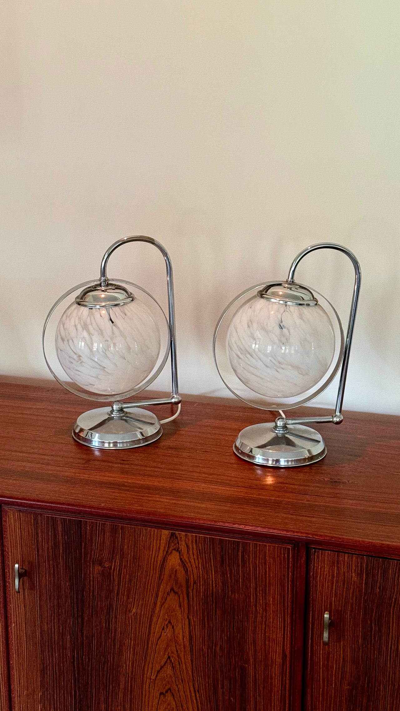 Italian Murano Glass and Chrome Table Lamps