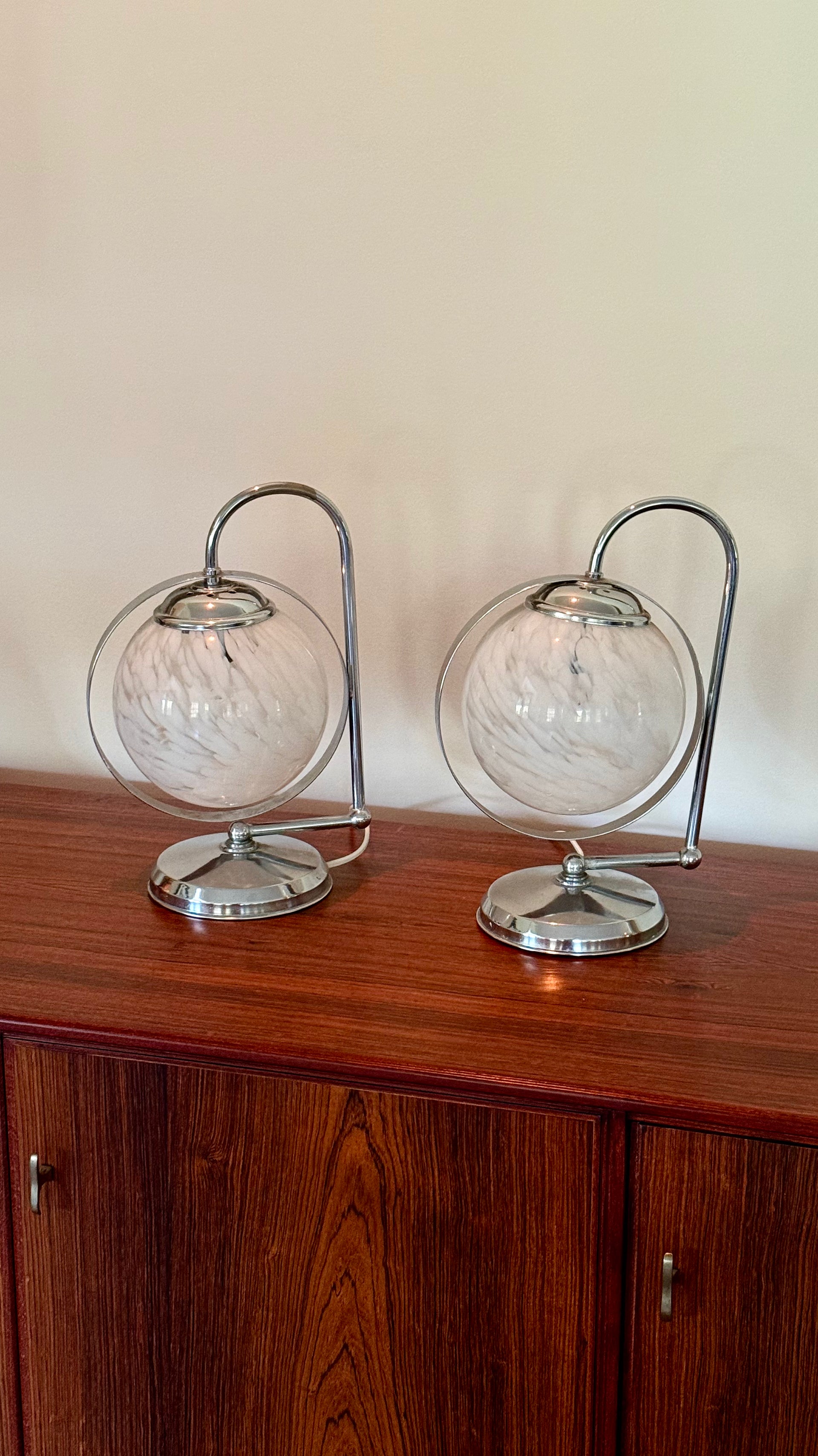 Italian Murano Glass and Chrome Table Lamps