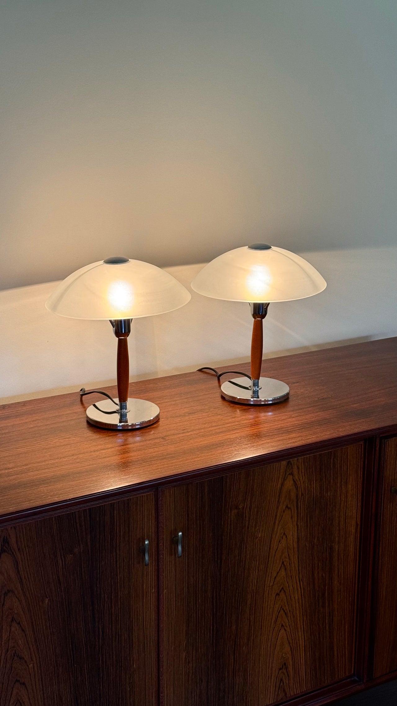 Italian Wood and Chrome Table Lamps