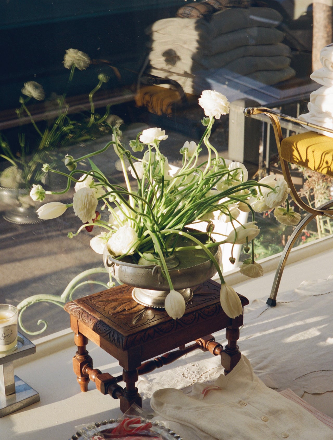 Antique French Carved Wood Footstool
