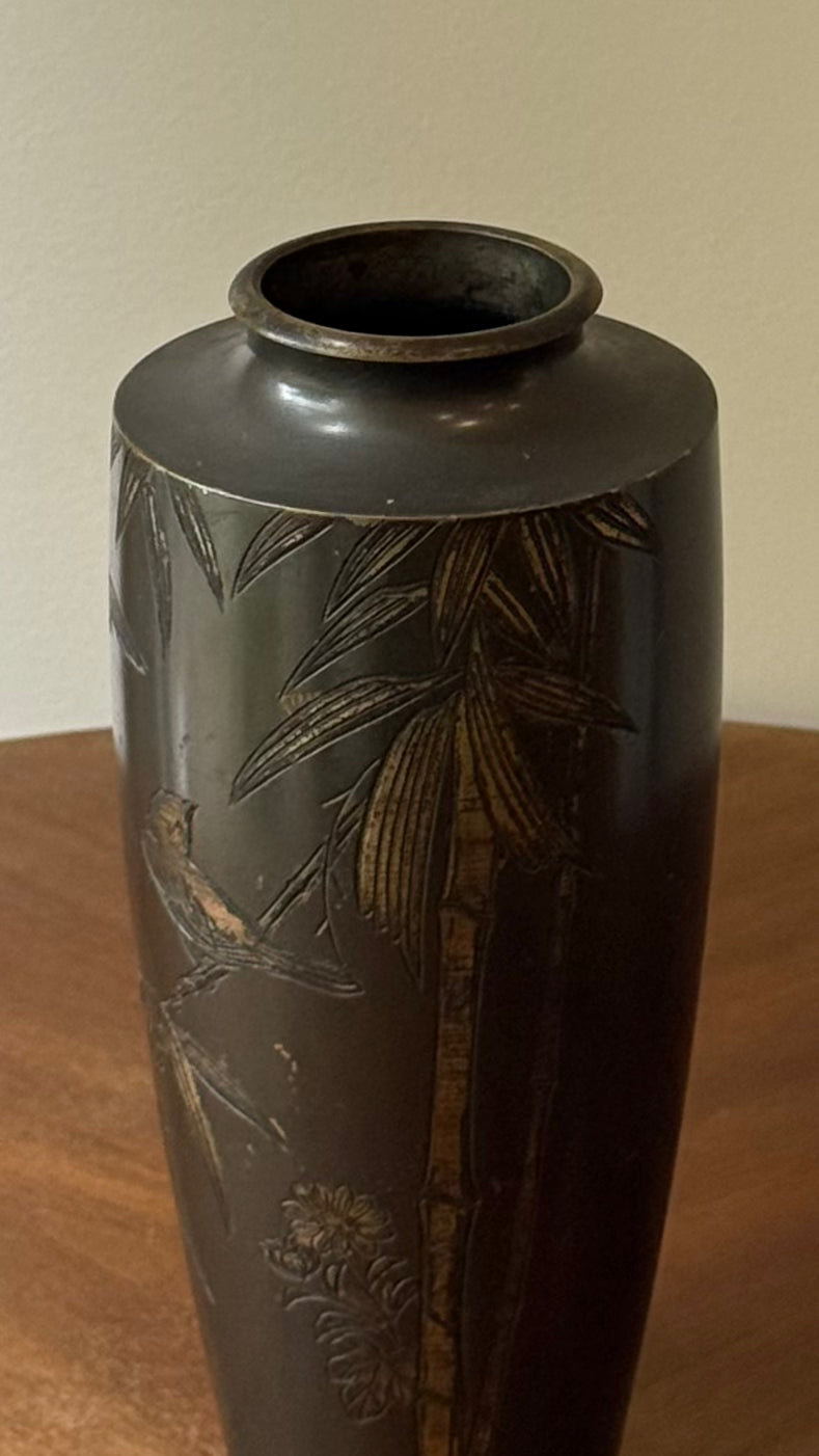 Japanese Etched Bronze Vase