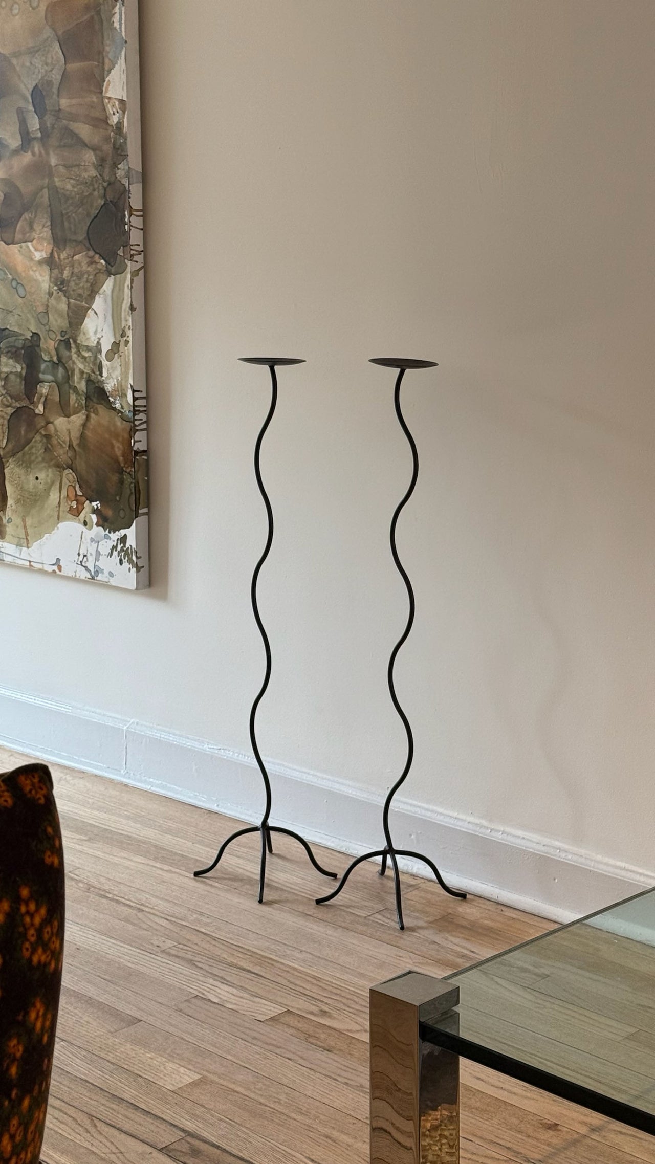 Postmodern Wrought Iron Floor Candleholders