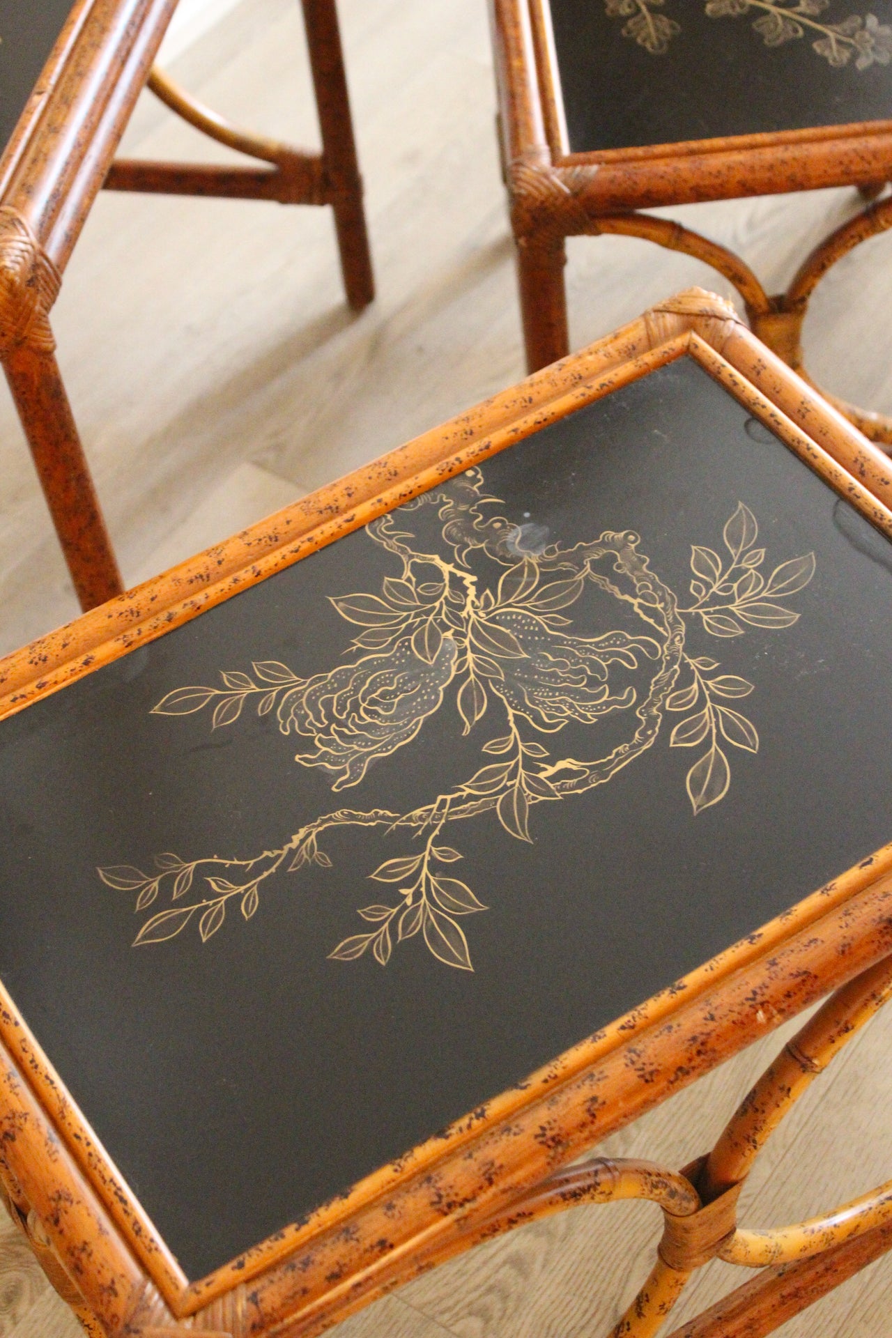 Chinoiserie Rattan Nesting Tables, c. 1960s