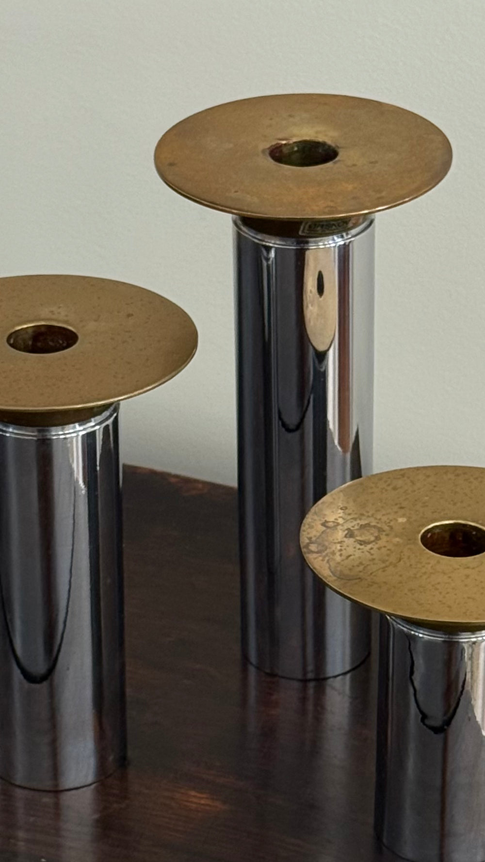 Danish Brass & Chrome Candle Holder Set by Ørskov