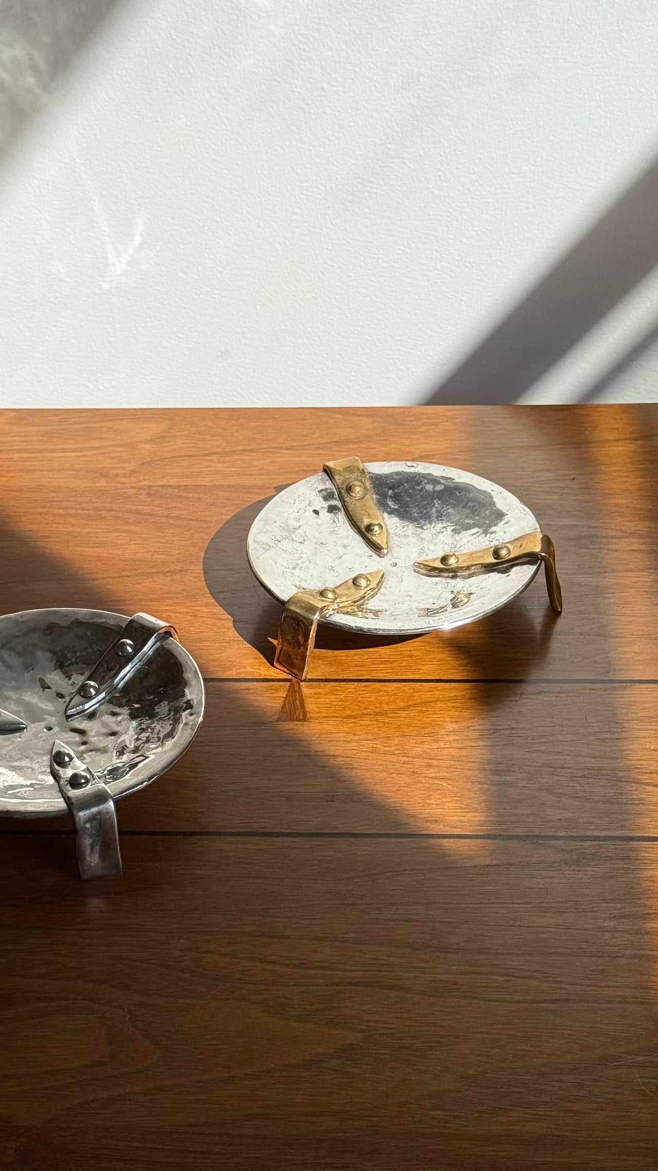 Hammered Metal Dish with Riveted Straps