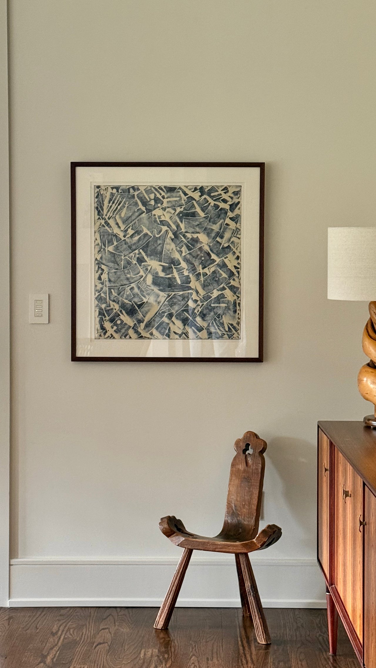 Abstract Oil Painting, Maroon and Blue-Grey