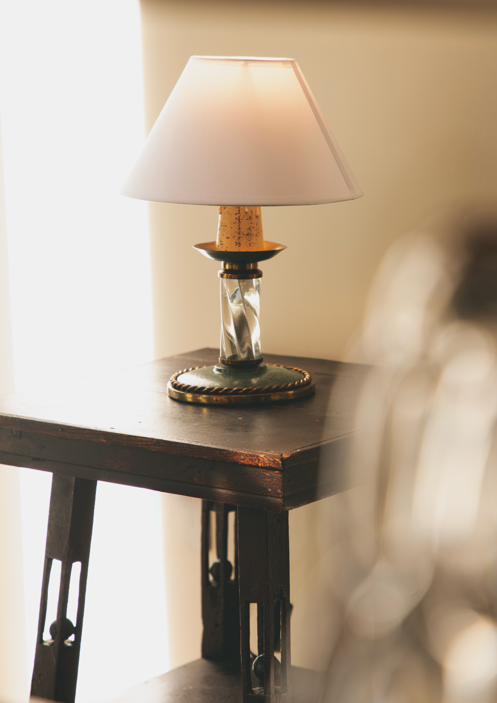 French Twisted Glass and Brass Lamp, c. 1940s