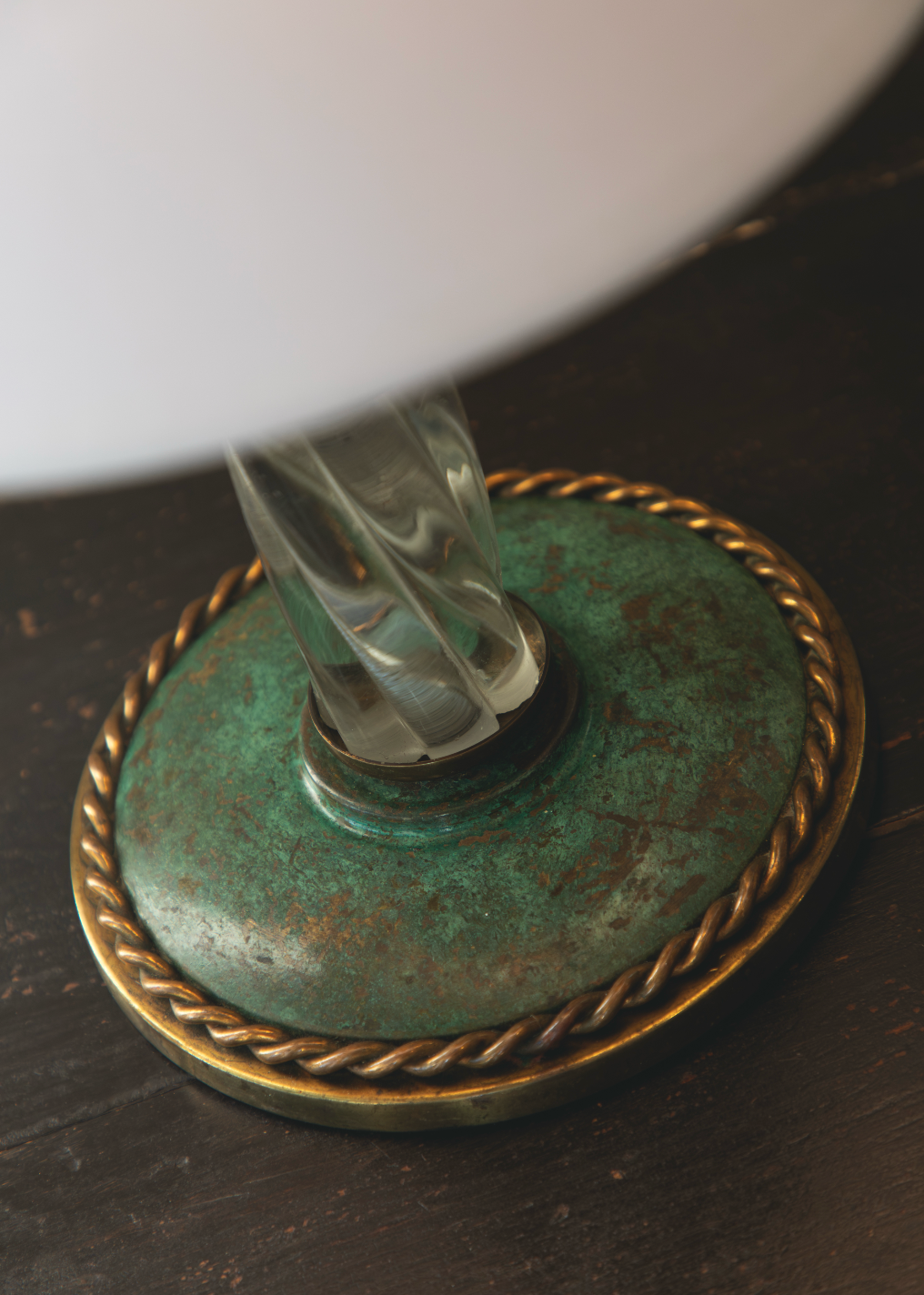 French Twisted Glass and Brass Lamp, c. 1940s