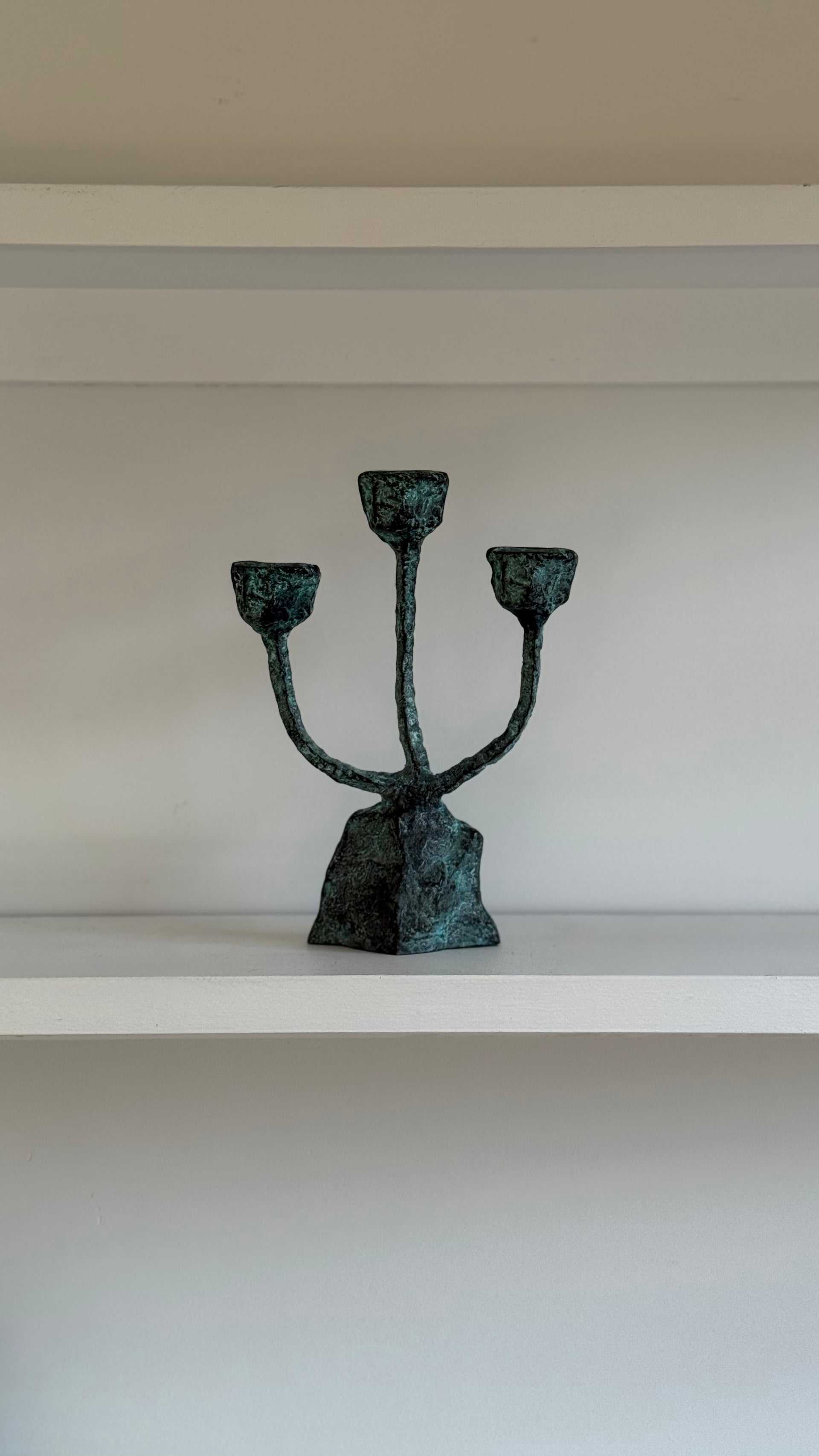 Brutalist cast bronze candelabra