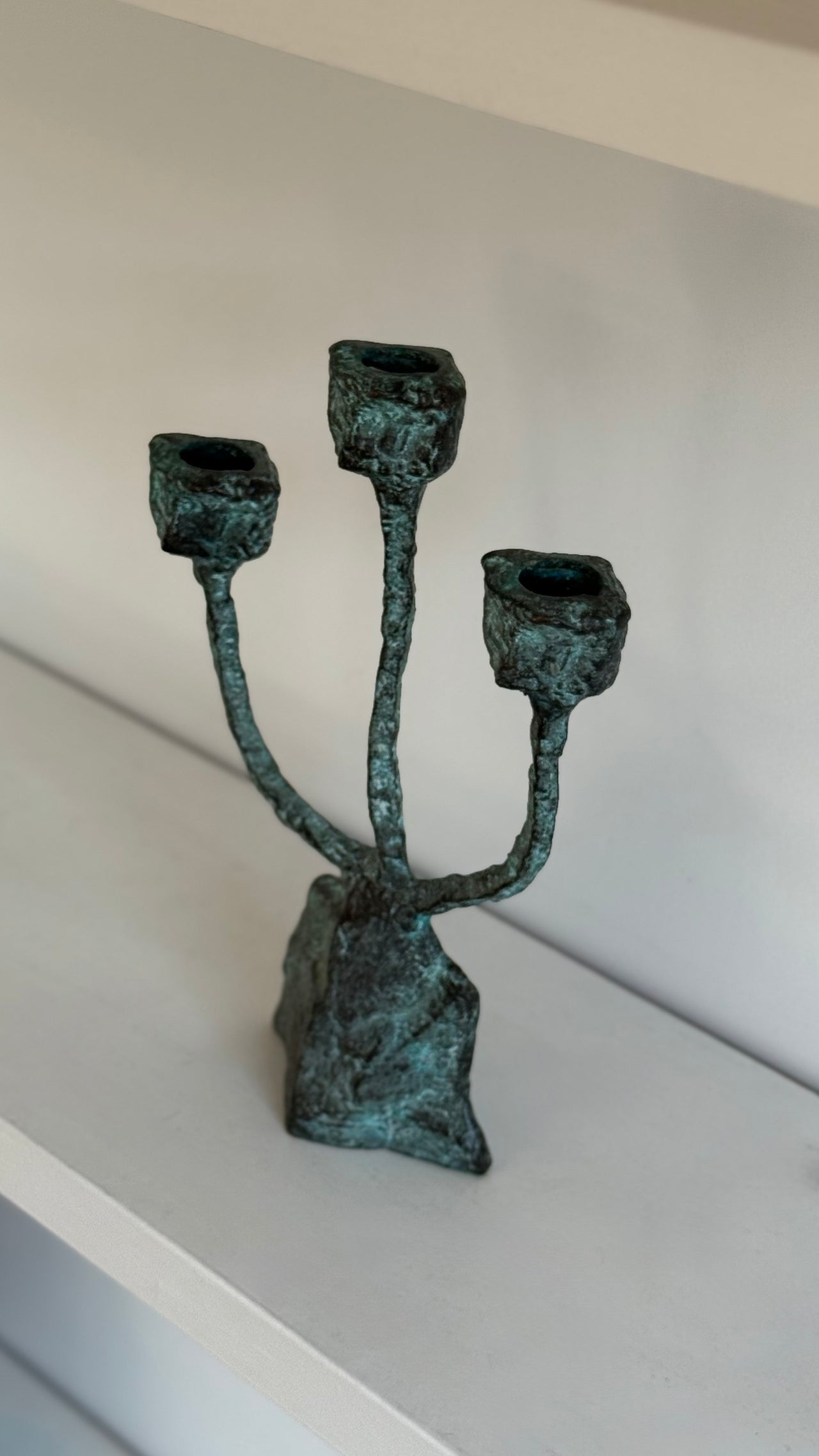 Brutalist cast bronze candelabra