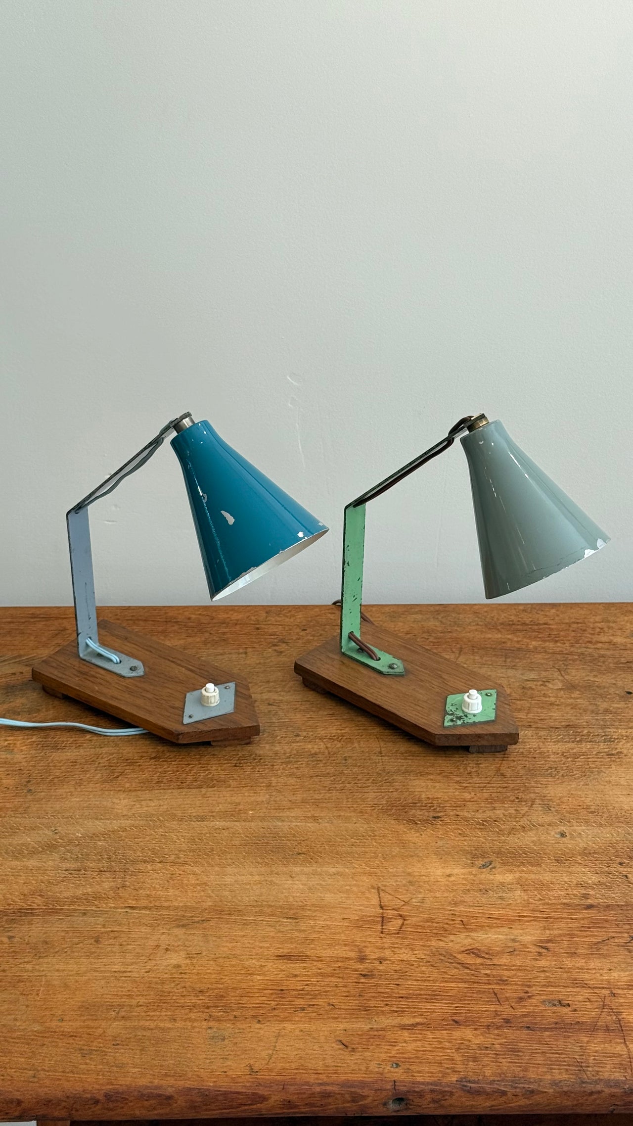 French Workshop Table Lamps in Painted Metal and Wood, 1950s