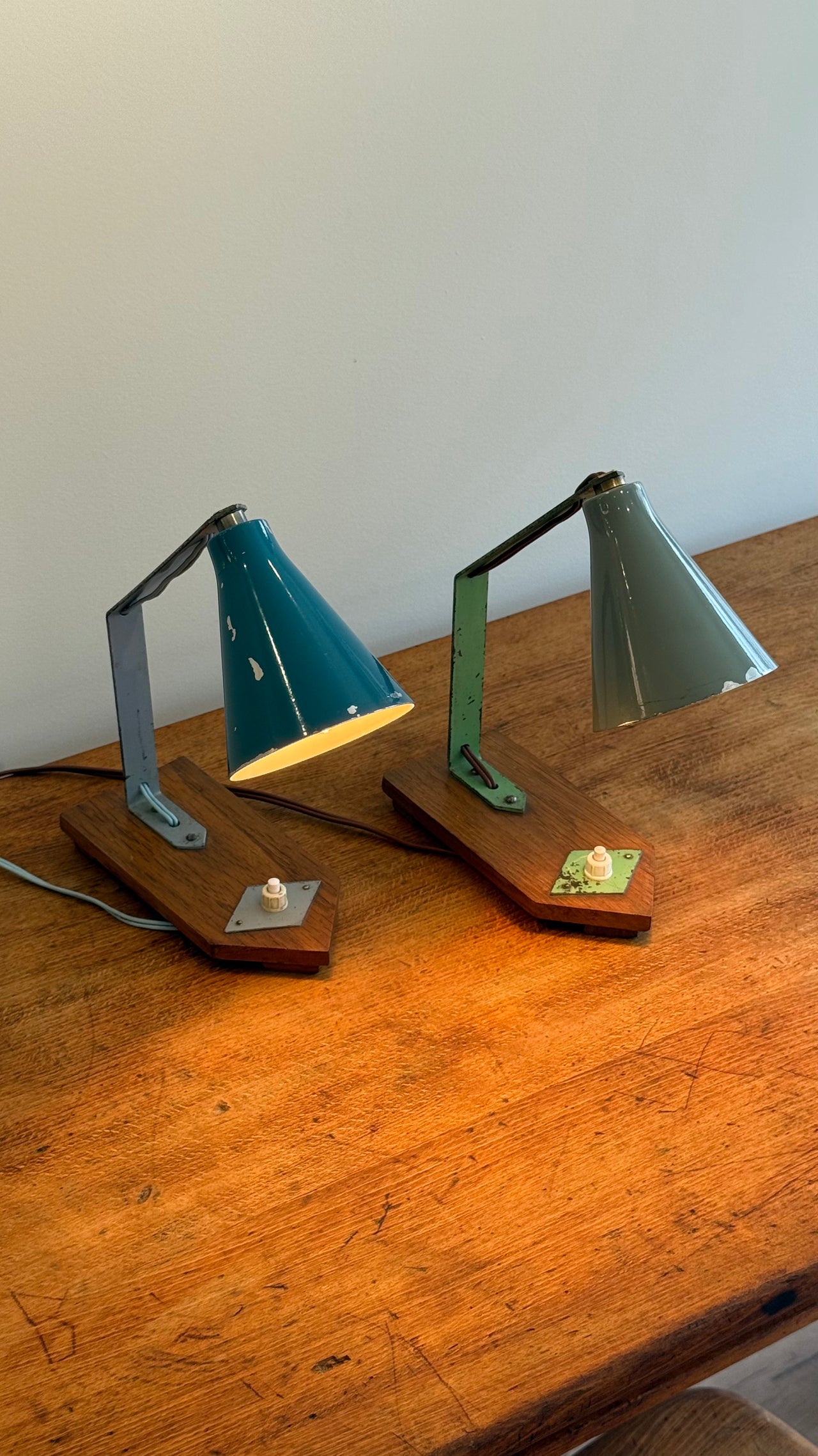 French Workshop Table Lamps in Painted Metal and Wood, 1950s